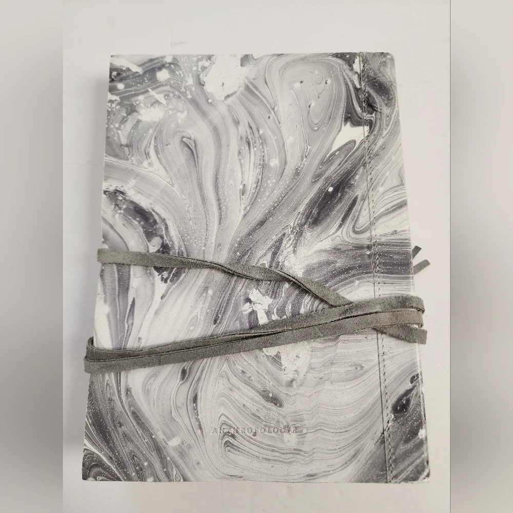 Anthropologie Unisex Leather Marble Grey & Gold Journal Sketch Book Wrap Closure